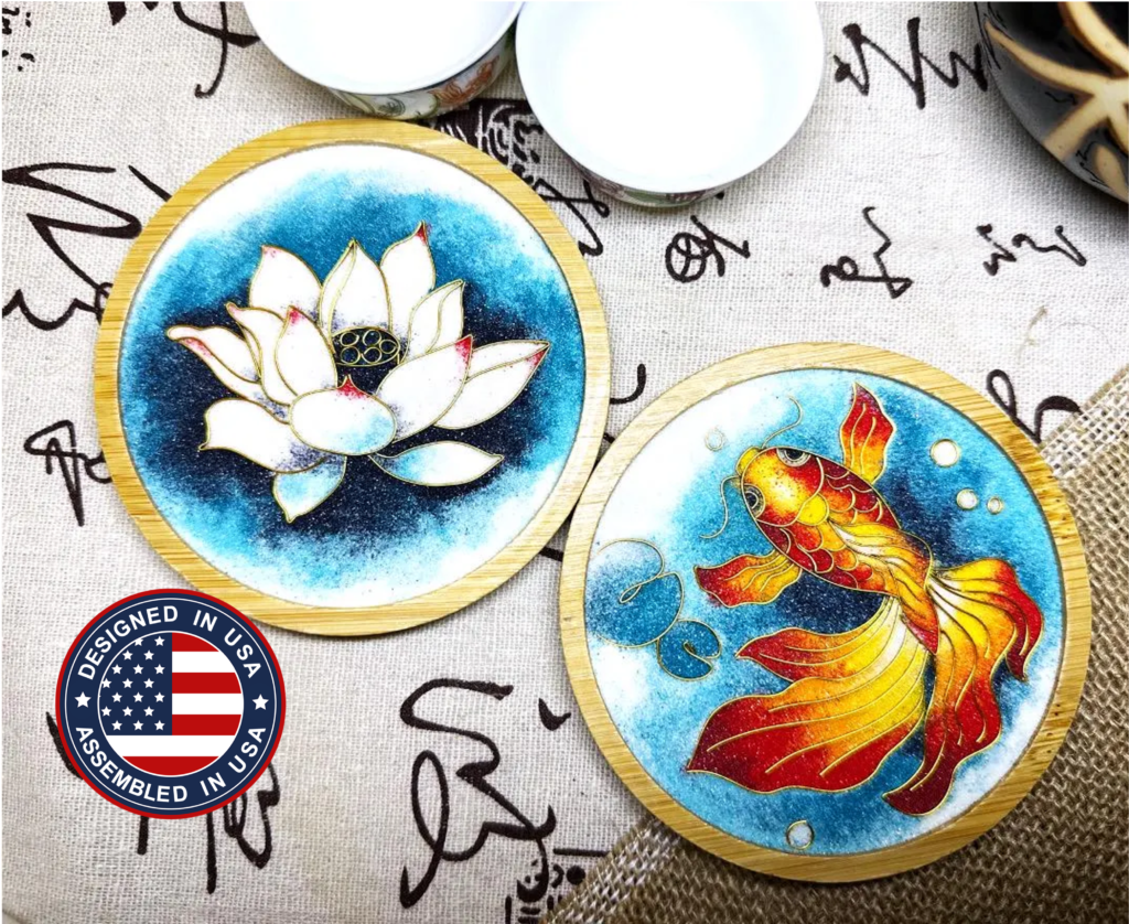 Lotus And Koi Bamboo Coaster - CloisNova