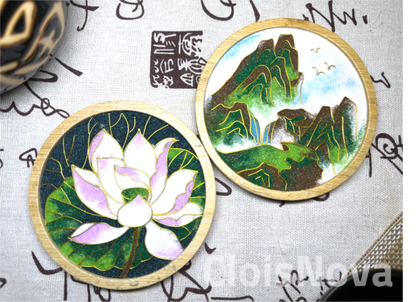 Lotus and Mountains Bamboo Coaster